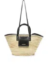 Jacquemus 'le Panier Soli' Black Handbag With Logo Lettering On The Front And All-over Interwoven Motif In Natural
