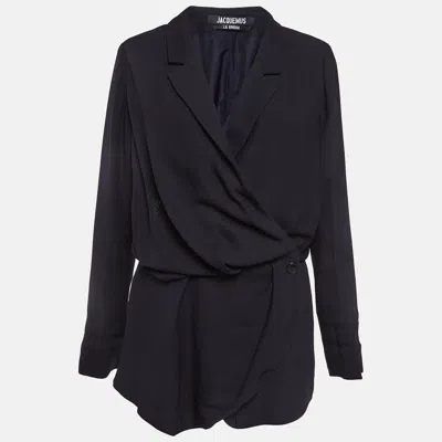 Pre-owned Jacquemus Navy Blue Canvas La Riviera Wrap Mini Dress S