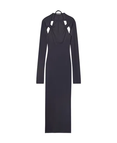 Jacquemus Navy Blue Hollowed-out Dress In Black