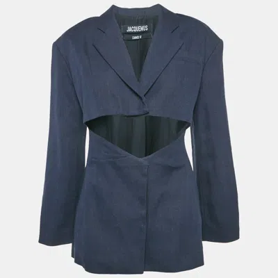 Jacquemus Navy Blue Linen Blend Cut-out La Veste Arles Dress