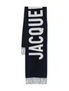 Jacquemus Fringed Wool Rectangular Scarf In Blue