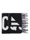 Jacquemus L Harpe Blue Oversize Scarf With Jacquard Motif In Wool Man In Blue