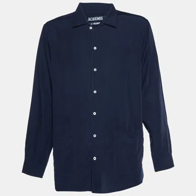 Pre-owned Jacquemus Navy Blue Poplin Etienne Camp Collar Shirt M