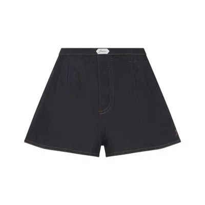Jacquemus Navy Blue Solid Shorts In Black