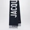 Jacquemus Navy Blue Wool Scarf With Logo In Blue