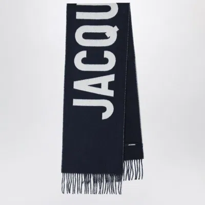 JACQUEMUS JACQUEMUS  NAVY BLUE WOOL SCARF WITH LOGO