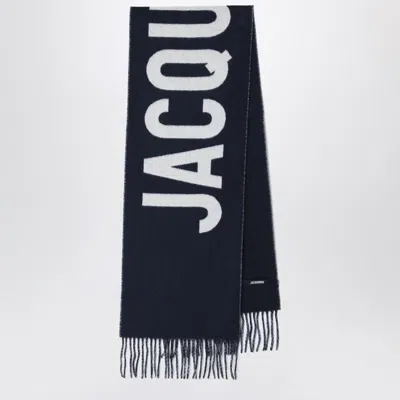 Jacquemus Navy Blue Wool Scarf With Logo Women