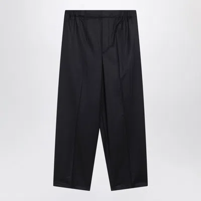 Jacquemus Navy Blue Wool Trousers In Black
