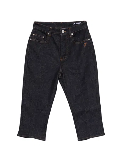 Jacquemus Navy Capri Jeans Camel Stitching In Black