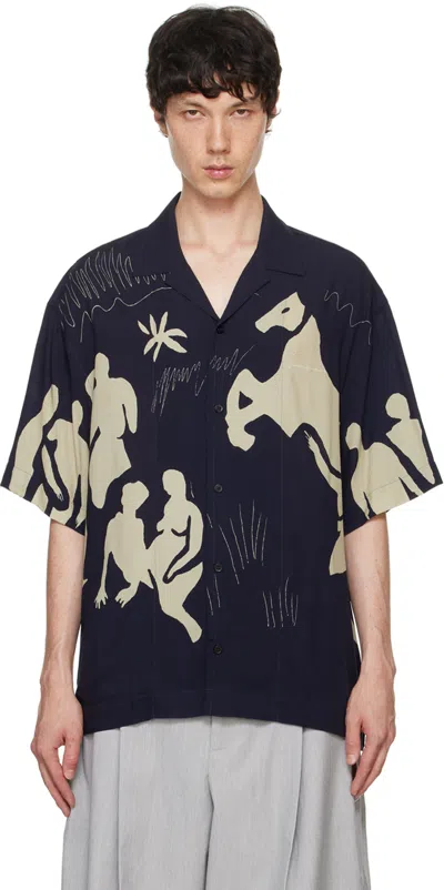 Jacquemus Navy La Casa 'la Chemise Jean' Shirt In 3ey Print Horse Scen