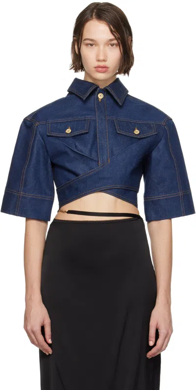 Jacquemus Le Haut De-nîmes Denim Crop Top In Blue