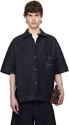 Jacquemus 'de Nîmes' Blue Shirt With Embroidered Logo On The Front In 390 Dark Navy