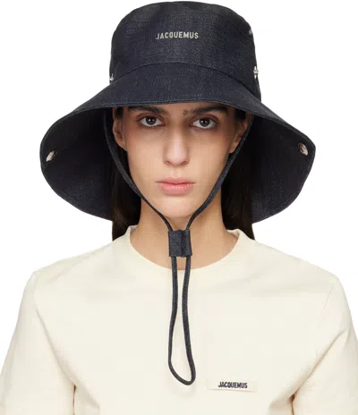 Jacquemus Navy La Croisière 'the De-nîmes' Denim Bucket Hat In Black