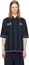 Jacquemus 'le Polo Liga' Blue Shirt With Maxi Rear Print And All-over Striped Motif In Gold