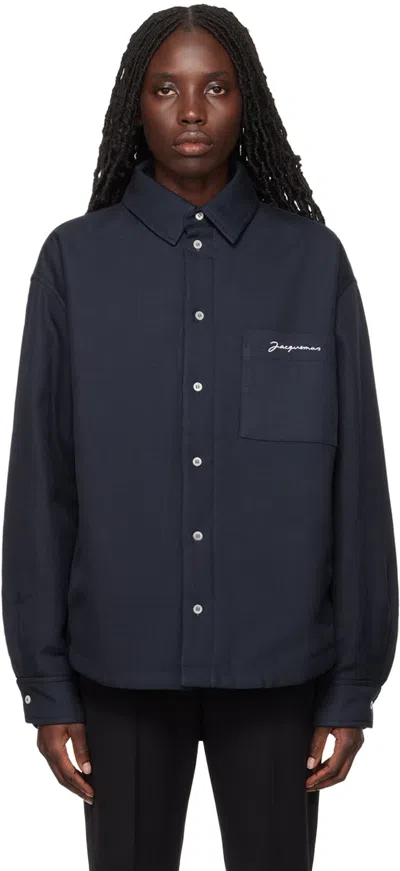 Jacquemus Navy Le Raphia 'la Chemise Boulanger' Shirt In 390 Dark Navy