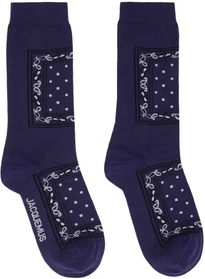 Jacquemus Navy 'les Chaussettes Bandana' Socks In 3dk Print Navy Paisl