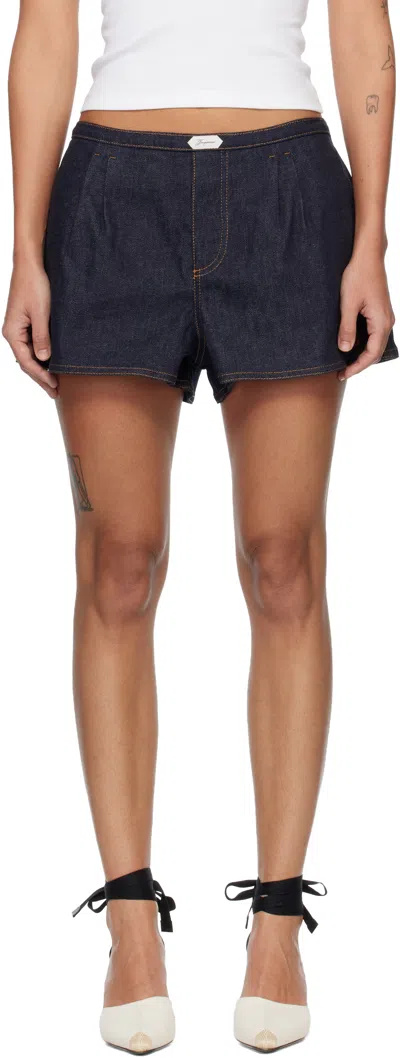 Jacquemus Amelo Shorts Contrast Stitching Elastic Waistband In Blue