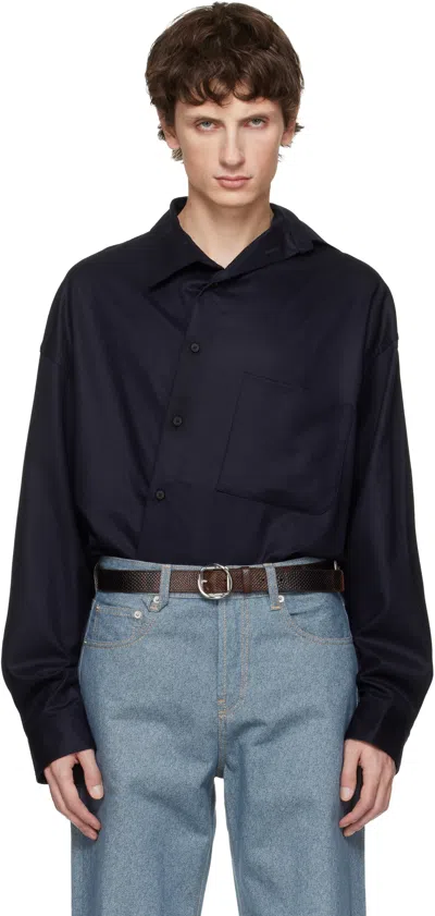 Jacquemus Long Sleeve Checkered Shirt Chest Pocket In Blue