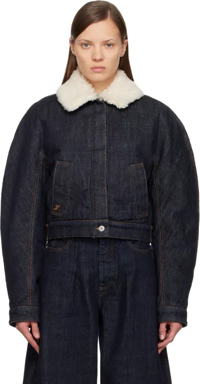 JACQUEMUS NAVY 'THE OVALO DE-NÎMES' DENIM BOMBER JACKET