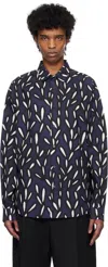 Jacquemus 'la Chemise Jean' Blue Shirt With Spread Collar And All-over Logo Motif In 3eb Print Navy / Bla