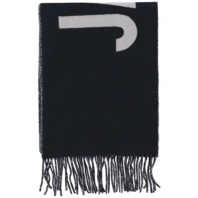 Jacquemus Navy Wool Scarf With Contrasting Logo Detail In Black