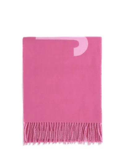 Jacquemus Women Scarf With Logo And Fringe In Pink