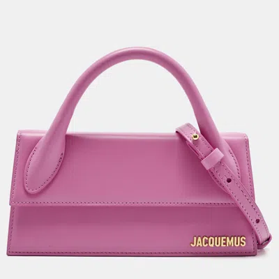 Pre-owned Jacquemus Neon Pink Leather Long Le Chiquito Top Handle Bag