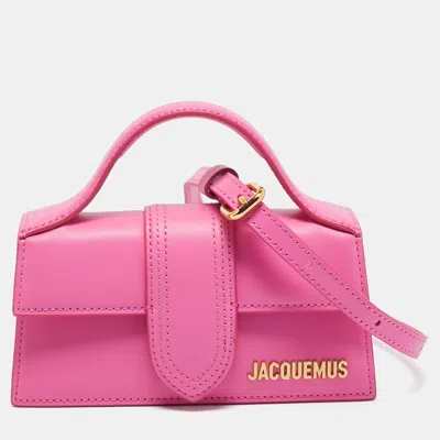 Pre-owned Jacquemus Neon Pink Leather Mini Le Bambino Top Handle Bag
