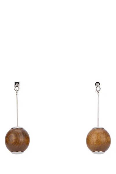 Jacquemus Nodo Wood & Brass Drop Earrings In Silverbrown