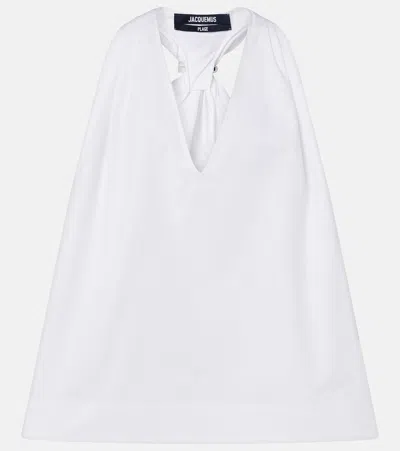 Jacquemus Norma Cotton Top Draped Open Back In White