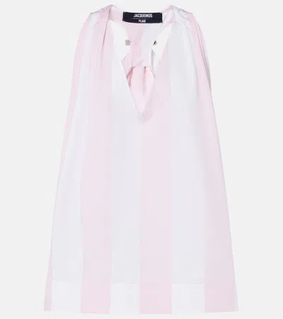 Jacquemus Le Haut Norma Striped Cotton-poplin Top In White