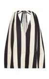 Jacquemus Beige Deep V-neck Sleeveless Racerback Top With Vertical Stripes In Black,white