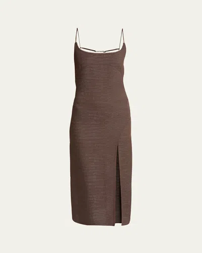 JACQUEMUS NOTTE CROCODILE TEXTURED MIDI DRESS