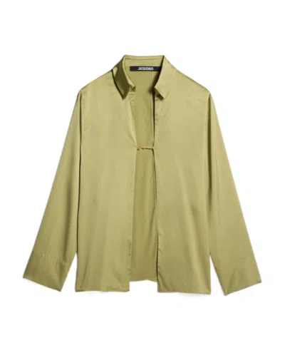 Jacquemus Notte Logo Plaque Blouse In Green