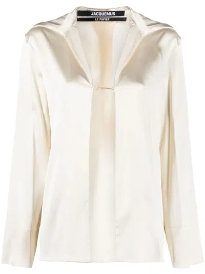 Jacquemus Notte Logo Plaque Blouse In Neutrals