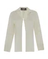 Jacquemus La Chemise Notte Logo Charm Open Front Stretch Satin Blouse In White