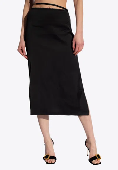 Jacquemus Notte Satin Midi Skirt In Black