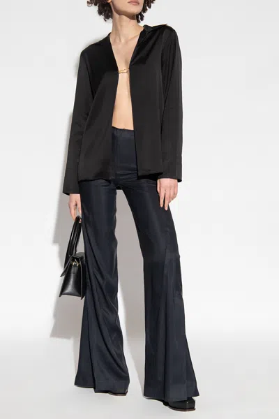 Jacquemus La Chemise Notte Logo Charm Open Front Stretch Satin Blouse In Black