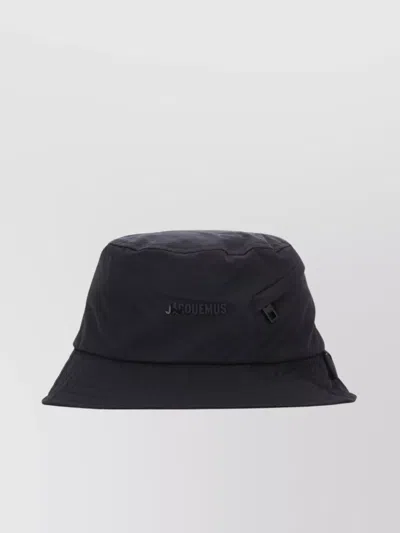 Jacquemus Nylon Hat With Stitched Brim And Eyelet Detail In Black