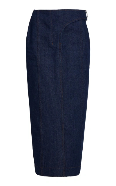 Jacquemus Nimes Obra Denim Midi Pencil Skirt In Blue