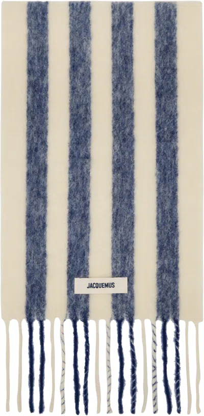 Jacquemus Off-white & Blue La Casa 'l'écharpe Carro' Scarf In 1hs Print White Blue