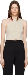 Jacquemus Ascu Open-back One-shoulder Ribbed Linen-blend Top In 110 Off-white