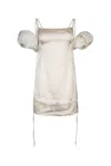 Jacquemus Satin Puff Sleeve Dress In Off White