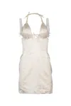 Jacquemus Tie Neck Satin Dress With Feather Embellishments In Off White