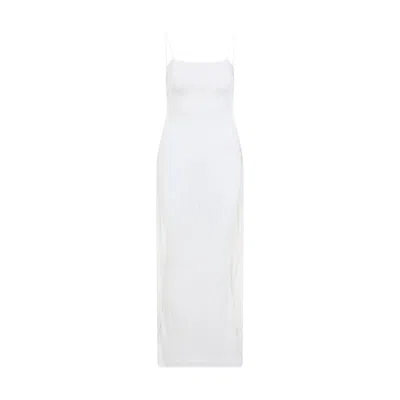 Jacquemus Off White La Robe Maille Plumetis Viscose Long Dress In Neutral