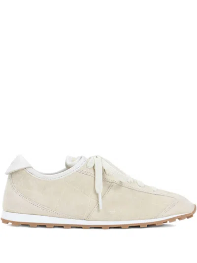 Jacquemus Sneaker Tennis In Ivory Crocodile Effect Suede Women In Neutral