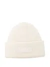 Jacquemus Ribbed White Beanie With Subtle Logo Detailing In White