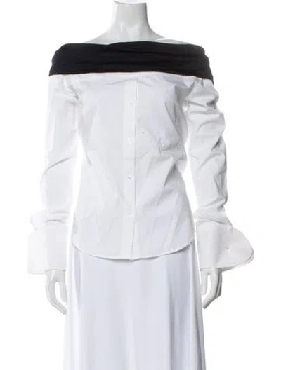 Pre-owned Jacquemus Off-the-shoulder Long Sleeve Button-up Top In White