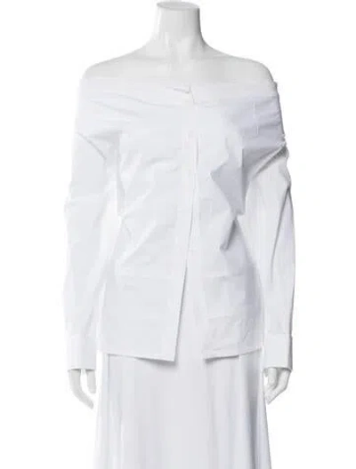Pre-owned Jacquemus Off-the-shoulder Long Sleeve Button-up Top In White