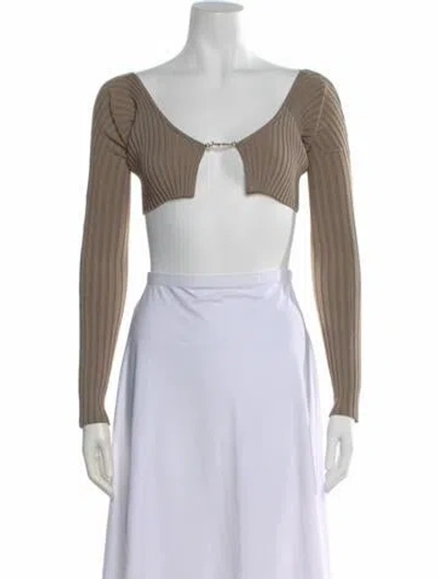 Pre-owned Jacquemus Off-the-shoulder Long Sleeve Crop Top In Neutral